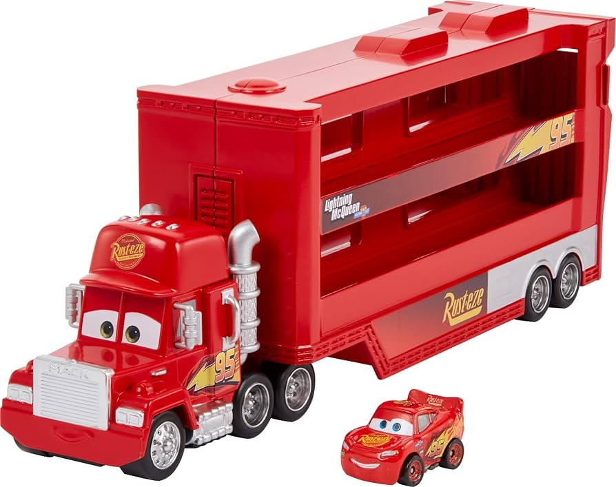 Mattel Disney Pixar Cars Mini Mack Racers Hauler & 1 Toy Car, Transporter Truck Holds 18 Minis, C... | Amazon (US)