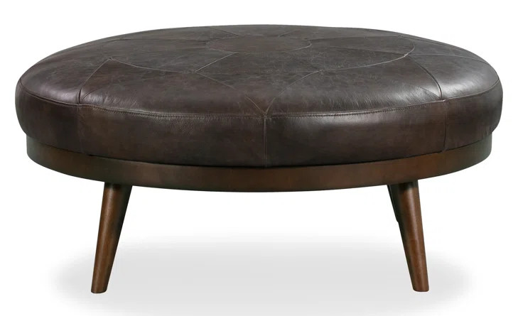 Rowland Genuine Leather Round Cocktail Ottoman | Wayfair North America