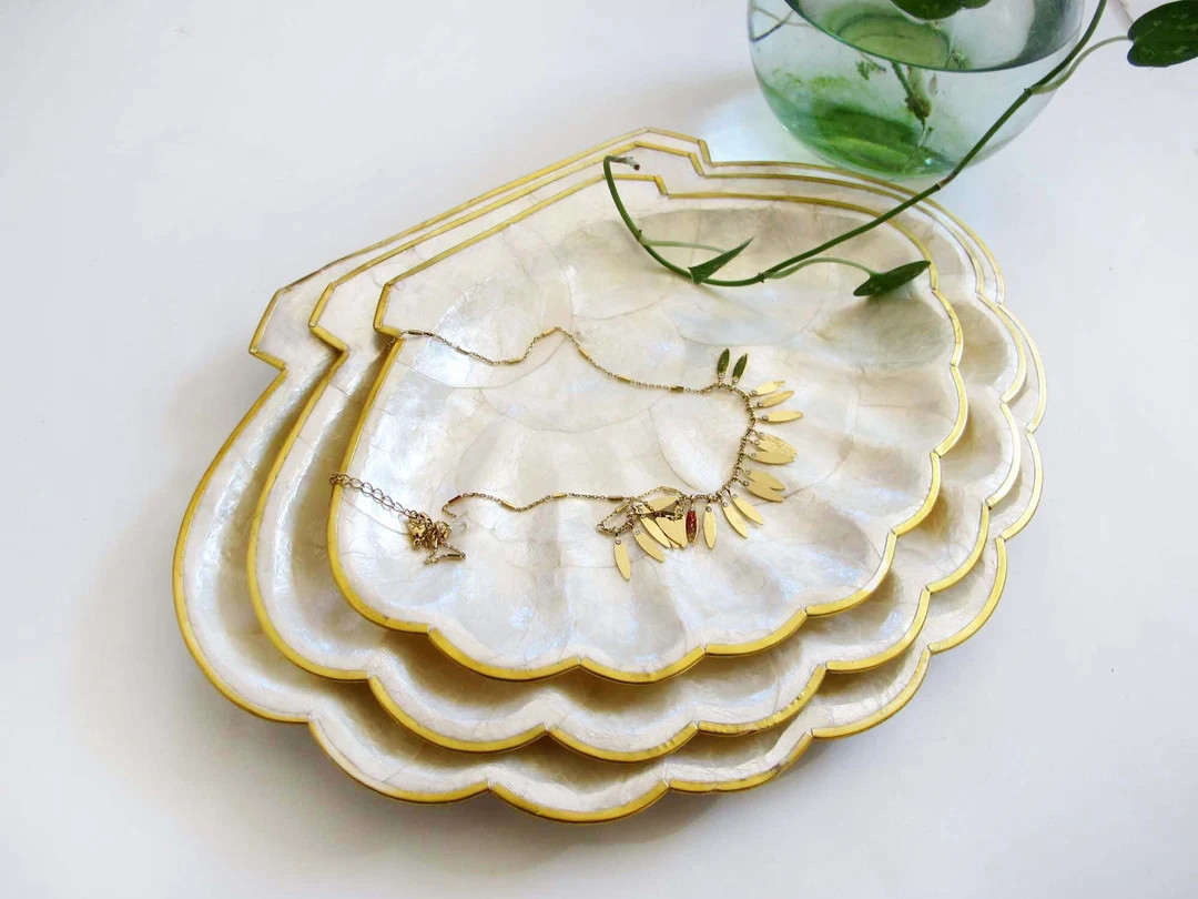 Vintage Capiz Seashell Shape Nesting Trays Set of 3 Bohemian Catchall Coin Jewelry Dish Key Dish ... | Etsy (US)