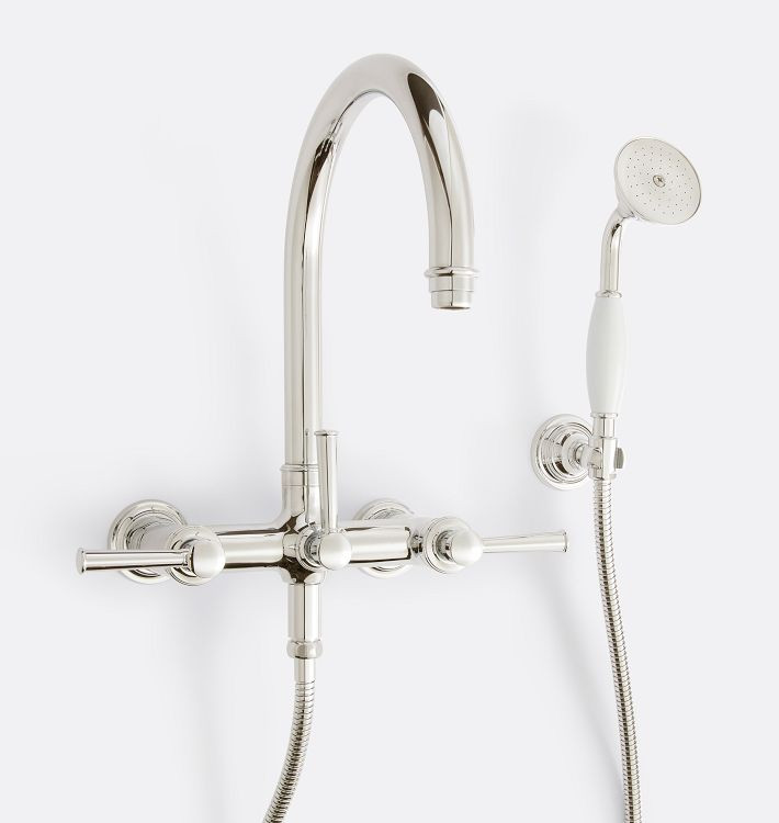 Miramar Lever Wall Mounted Tub Filler With Handshower | Rejuvenation