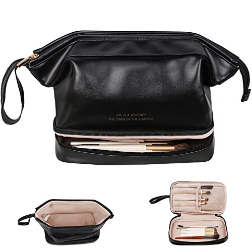 Abiudeng Makeup Bag,Double Layer Cosmetic Bag,Travel Makeup Bag,Leather Makeup Bag, Cosmetic Travel  | Amazon (US)