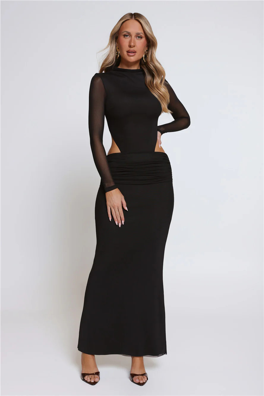 Star Crossed Moment Long Sleeve Maxi Dress Black | Hello Molly (US)
