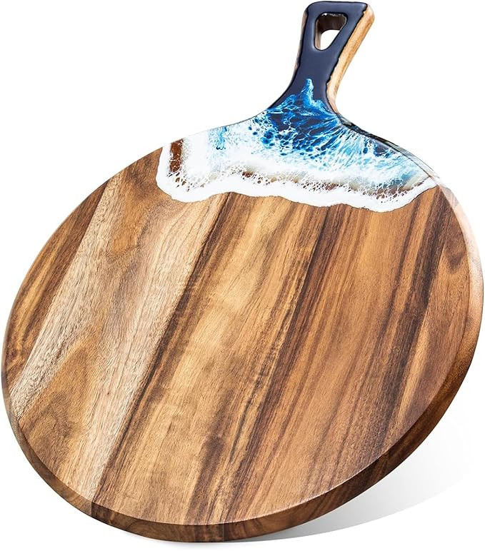 Acacia Wood and Resin Cutting Board with Handle Wooden Chopping Board Round Paddle Cutting Board ... | Amazon (US)