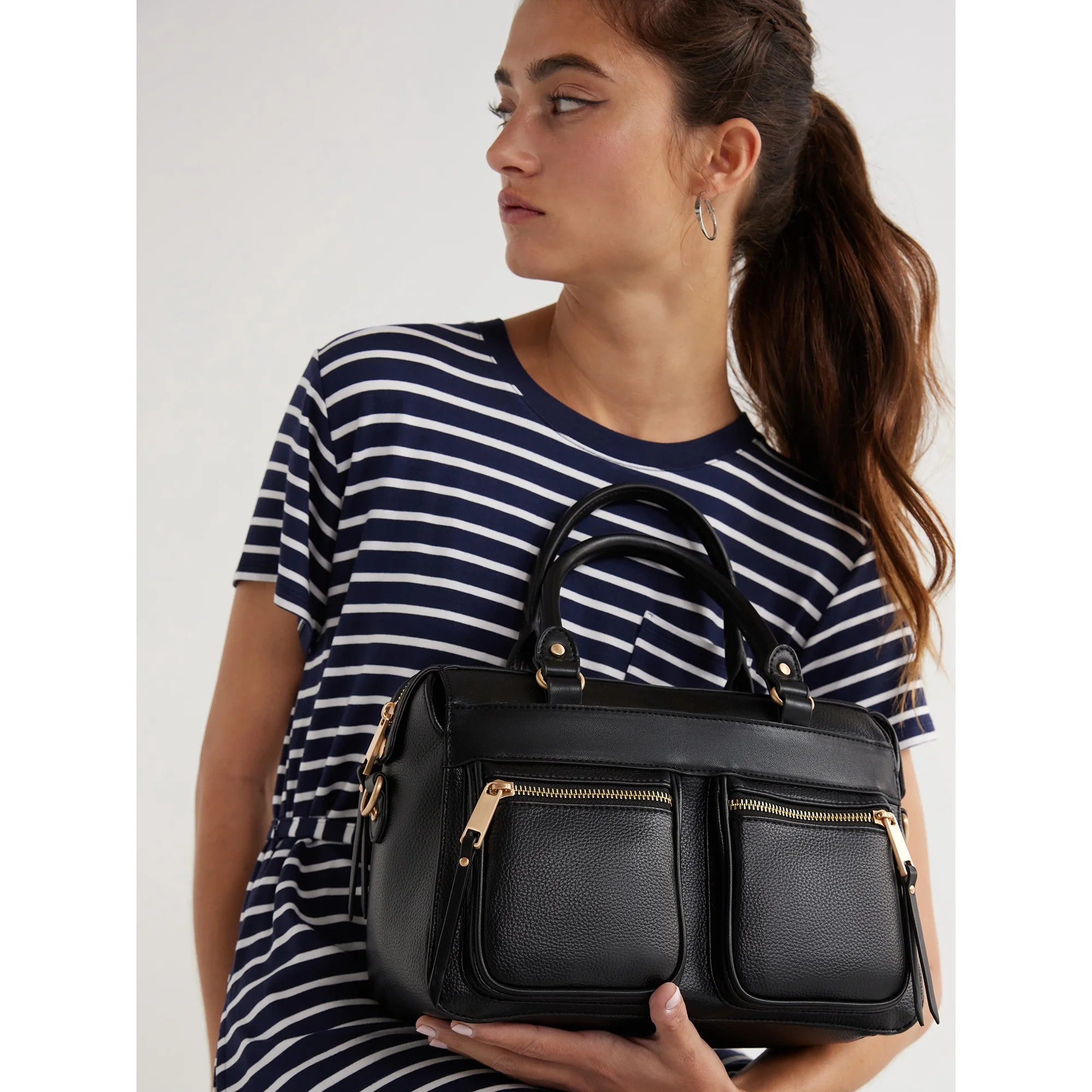 Time and Tru Women's Beckett Satchel Handbag, Black | Walmart (US)