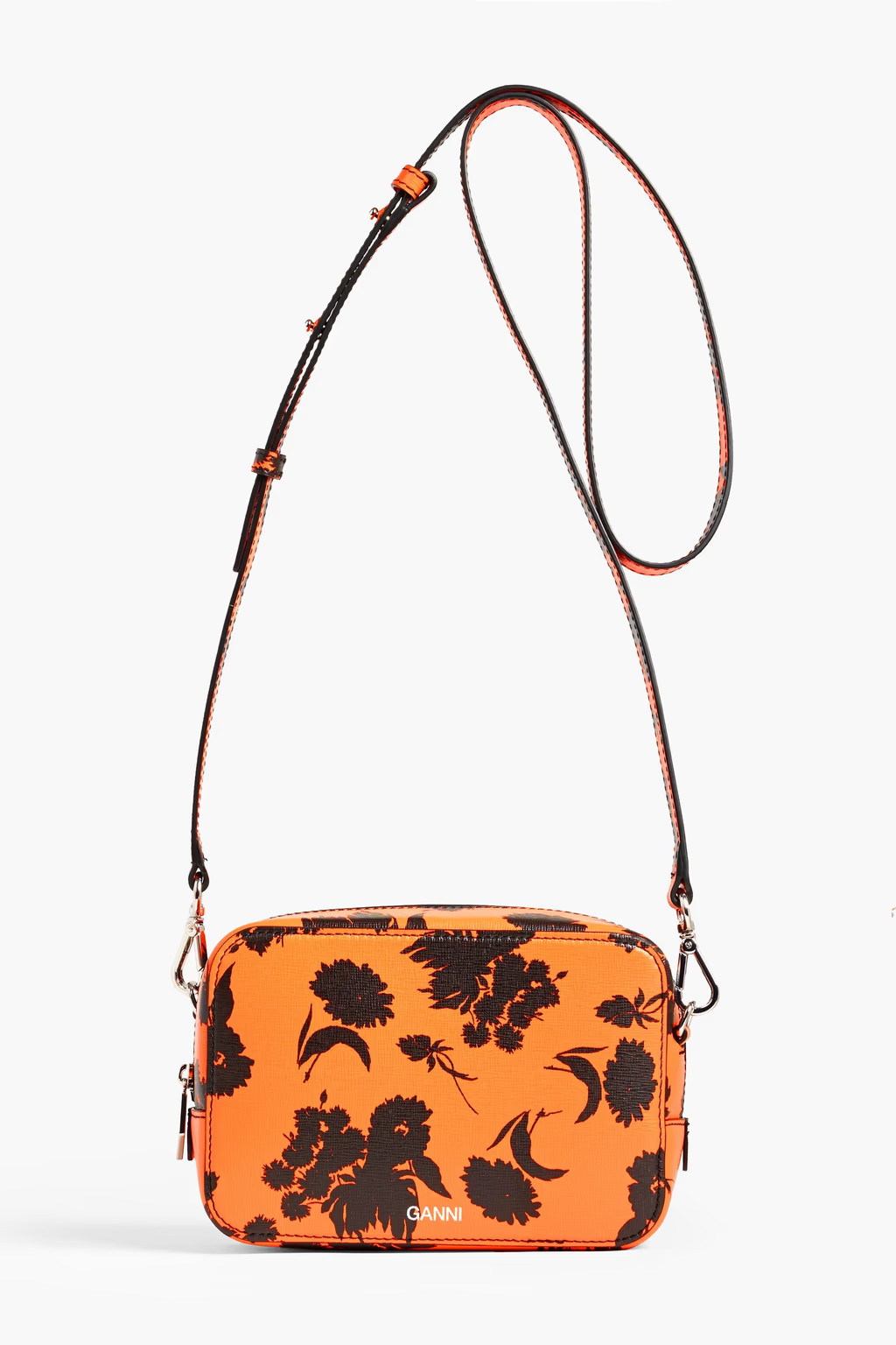 Orange Floral-print textured-leather shoulder bag | GANNI | THE OUTNET | The Outnet (US and CA)