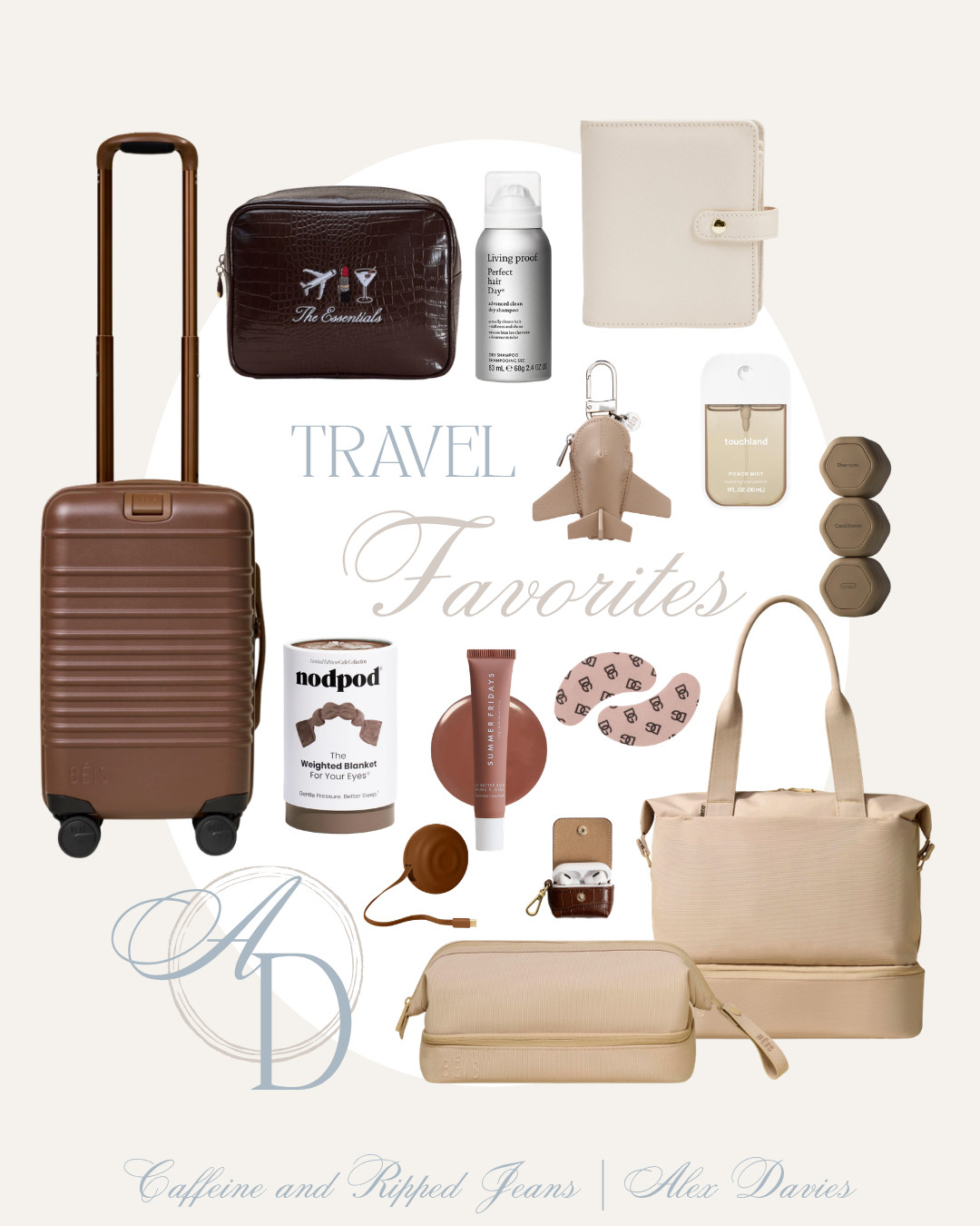 // travel favorites for fall // airplane travel // carry on bags // pouches for travel // travel containers // nodpod // pouches // abbode bag // croc pouch for makeup // beis bags // dolce + gabbana eye patches // jewelry organizer // retractable charger // airpod case // living proof dry shampoo // touchland hand sanitizer // beis airplane bag charm // 

 #LTKdayinmylife #LTKSeasonal #LTKTravel