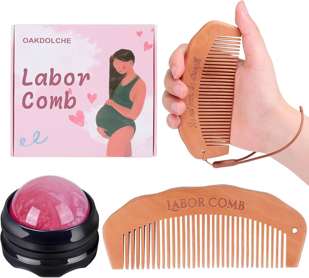 Birth Comb & Massage Roller Ball Kit for Women Labor and Delivery Essentials, Wooden Labor Comb P... | Amazon (US)