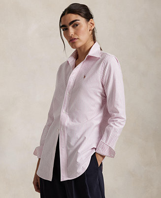 Women's Stretch Slim Fit Striped Oxford Shirt | Macy's