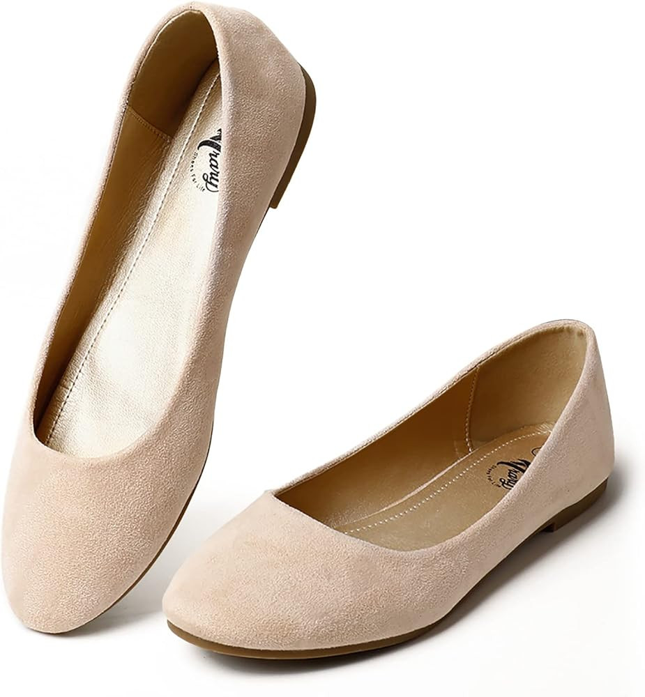 Trary Women's Round Toe Flats Shoes Comfortable Slip on Shoes Casual Dress Shoes | Amazon (US)