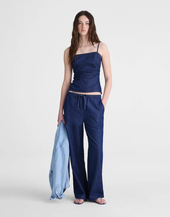Airy Denim Ruched Squareneck Tank | Madewell