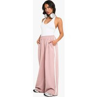 boohoo Women's Petite Side Stripe Peached Wide Leg Trousers in Pink | Size: 12 | Woven | boohoo (US & Canada)
