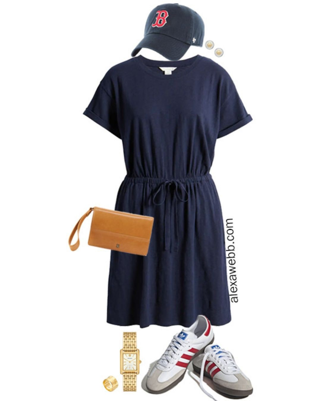 Plus Size Fourth of July Outfits 2024 - Look 3 - A plus size casual outfit for 4th of July parties and BBQs with an easy navy knit t-shirt dress, adidas sneakers, baseball cap, and leather wristlet. Alexa Webb

#LTKStyleTip #LTKSeasonal #LTKPlusSize