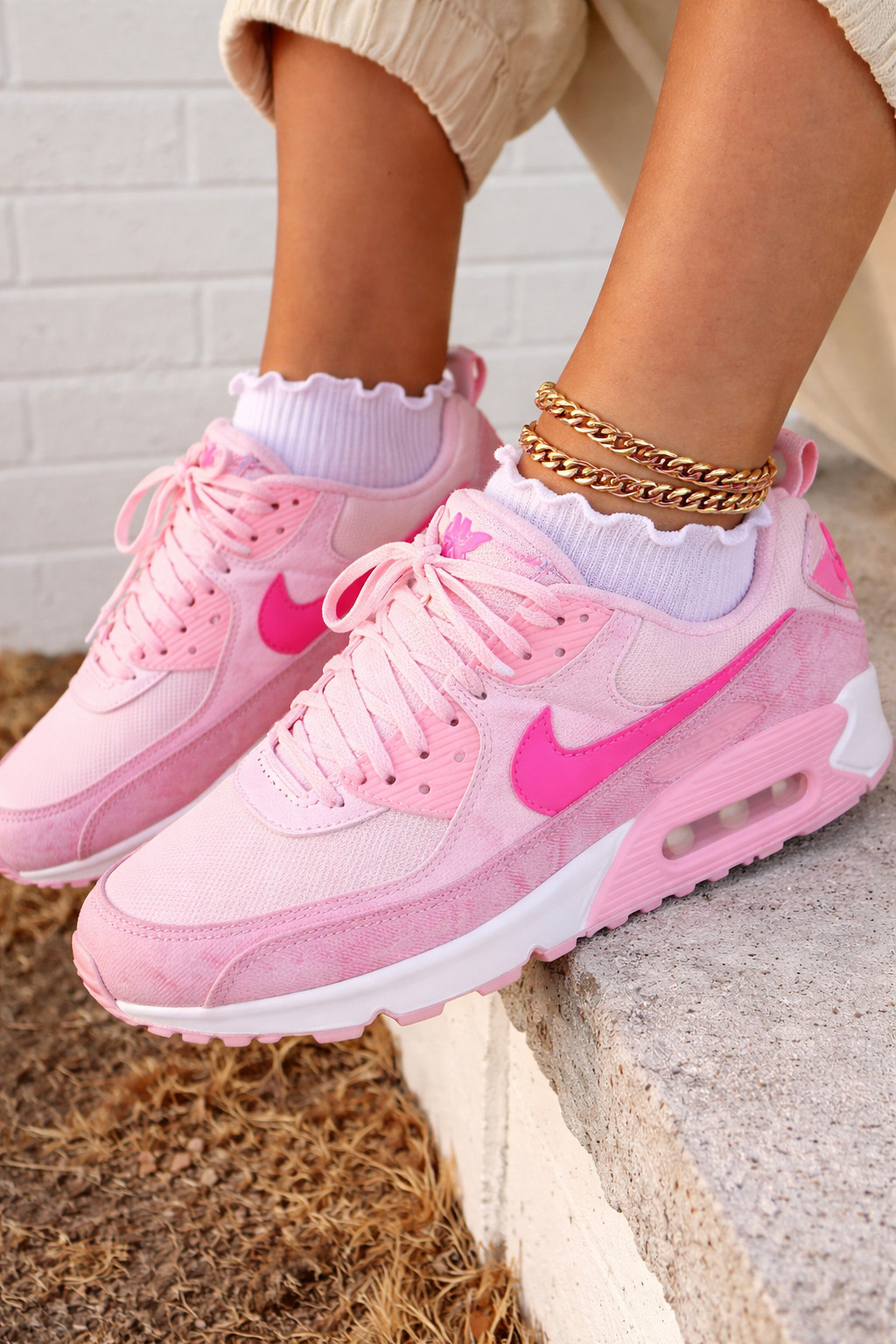 pink nike sneakers
spring shoes
girly sneakers
ruffle socks 

 #LTKootd #LTKActive #LTKOver40