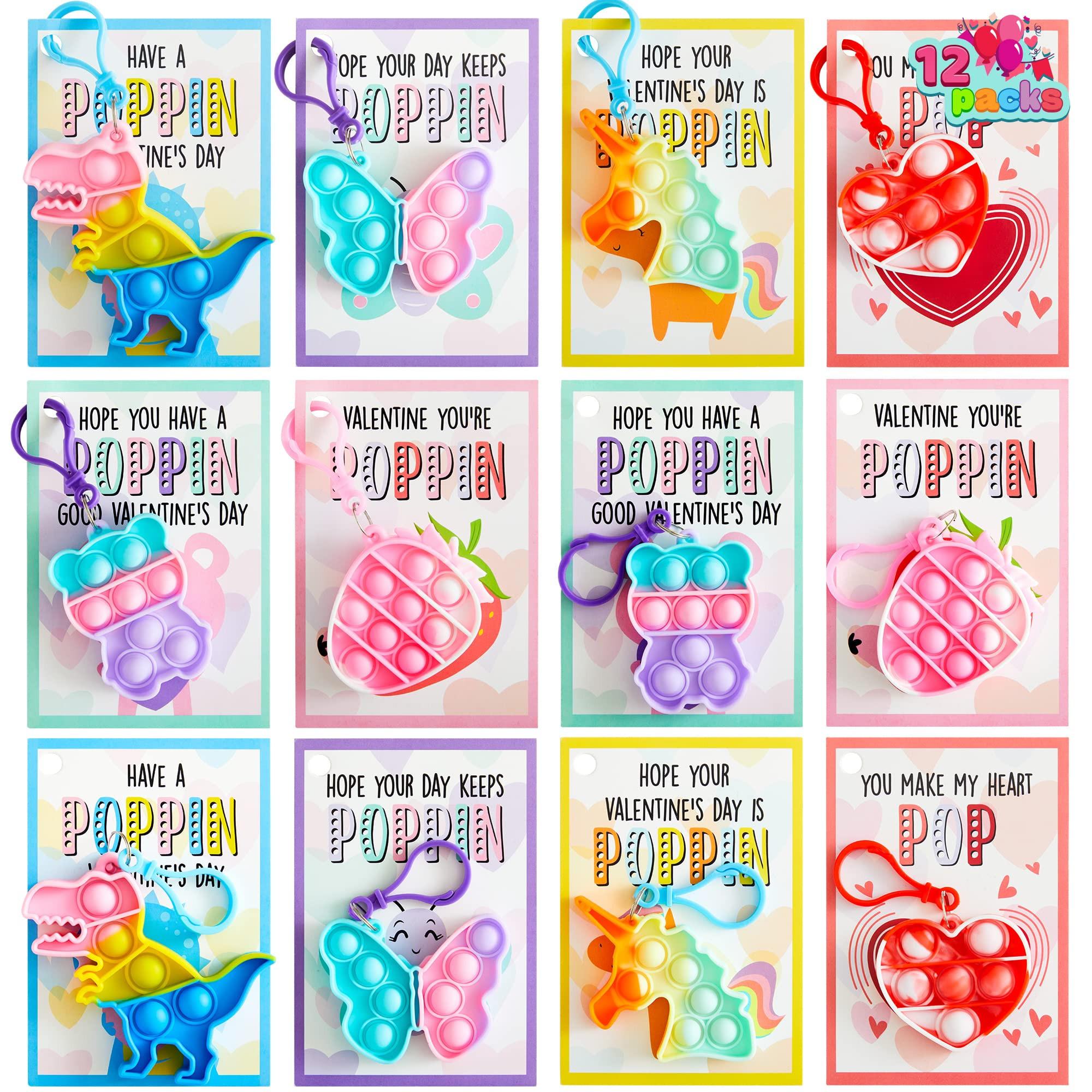 JOYIN 12 Packs Valentine's Day Cards with Pop Fidget Keychain Toys, Stress Anxiety Relief Fidget ... | Amazon (US)