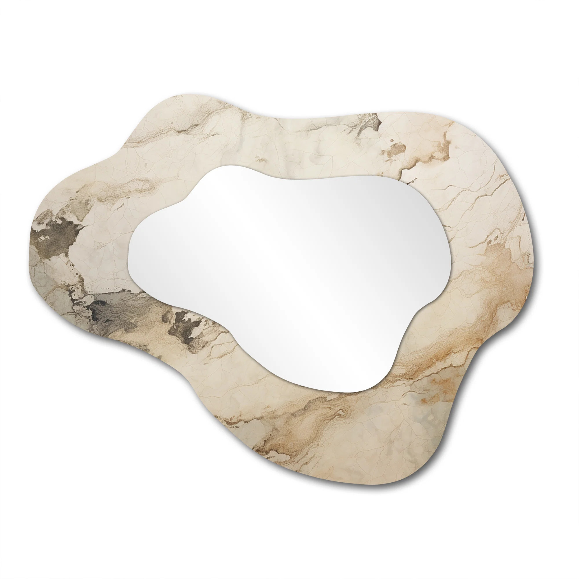 Beige And White Marble River - Marble Asymmetrical Mirror, Beige Cloud Decorative Wall Mirror, Printed Metal Art | Wayfair North America