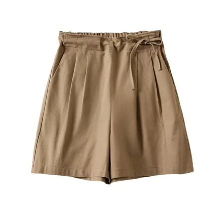 Paille Women Mini Pant Solid Color Bermuda Short Pants Pleated Summer Shorts Loose Beach Bottoms Kha | Walmart (US)