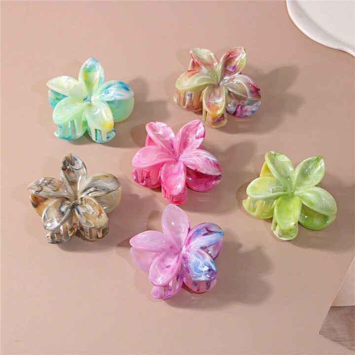 1/6pcs Vintage Elegant Flower Hair Claw Clip - Plastic Marble Pattern Floral Hair Accessory | SHEIN