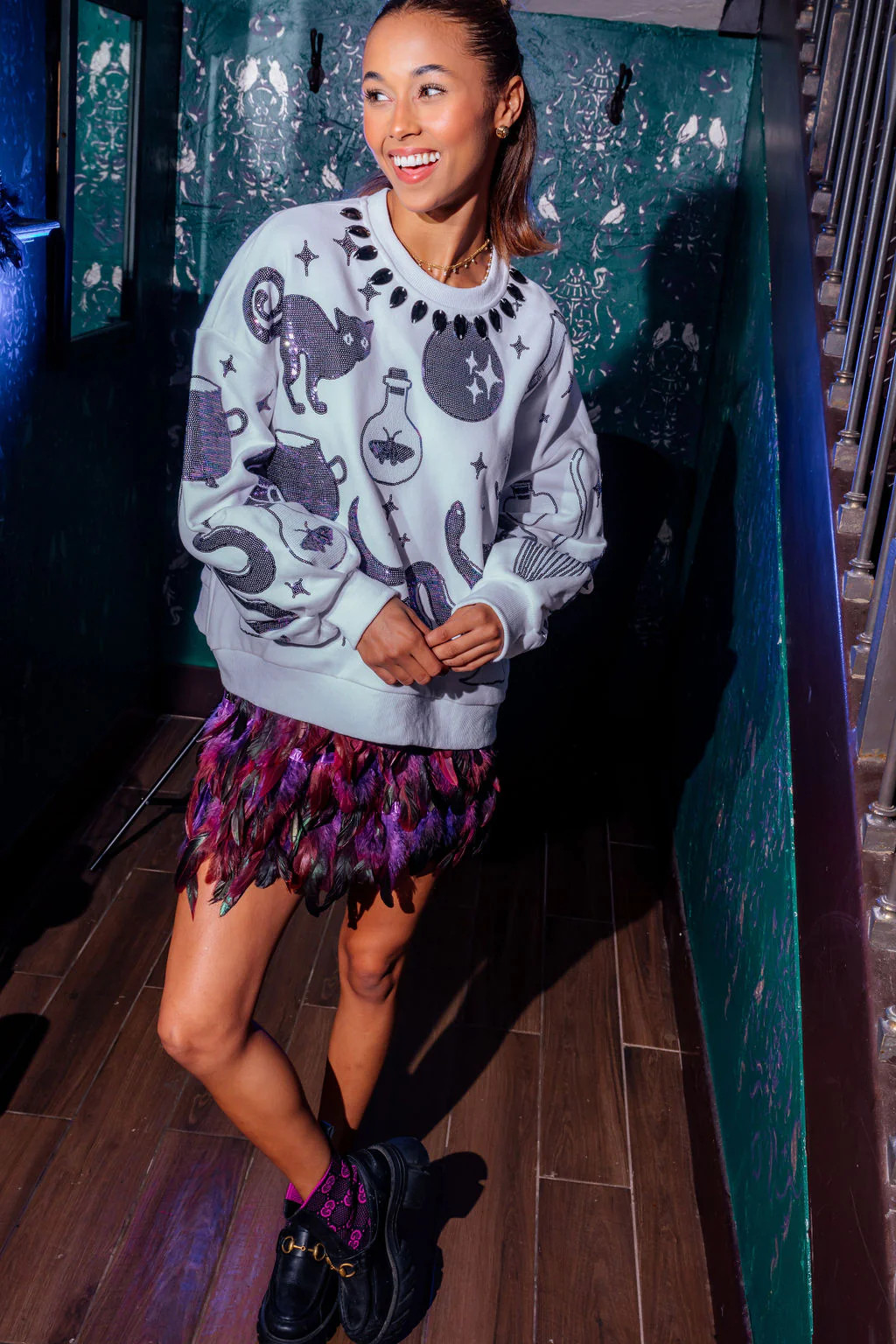 White & Purple Halloween Icon Sweatshirt | Queen of Sparkles