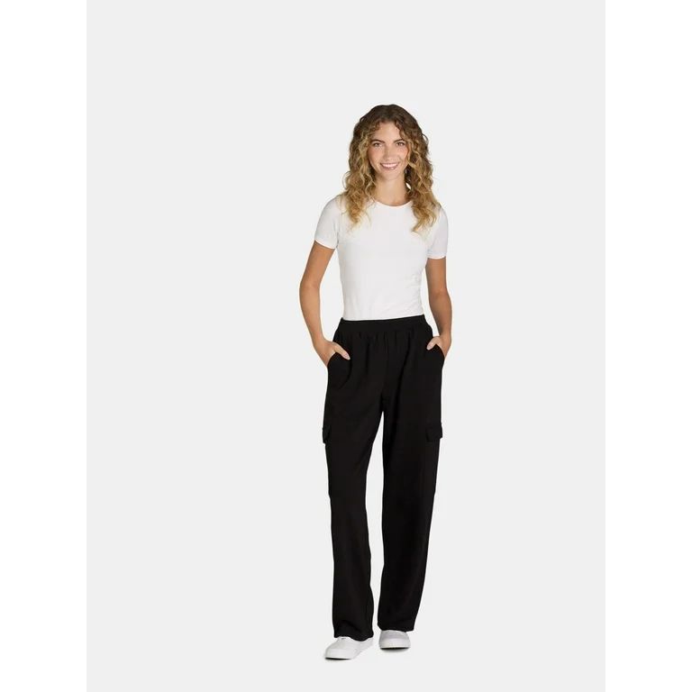 No Boundaries Fleece Wide Leg Cargo Pants, Women’s | Walmart (US)