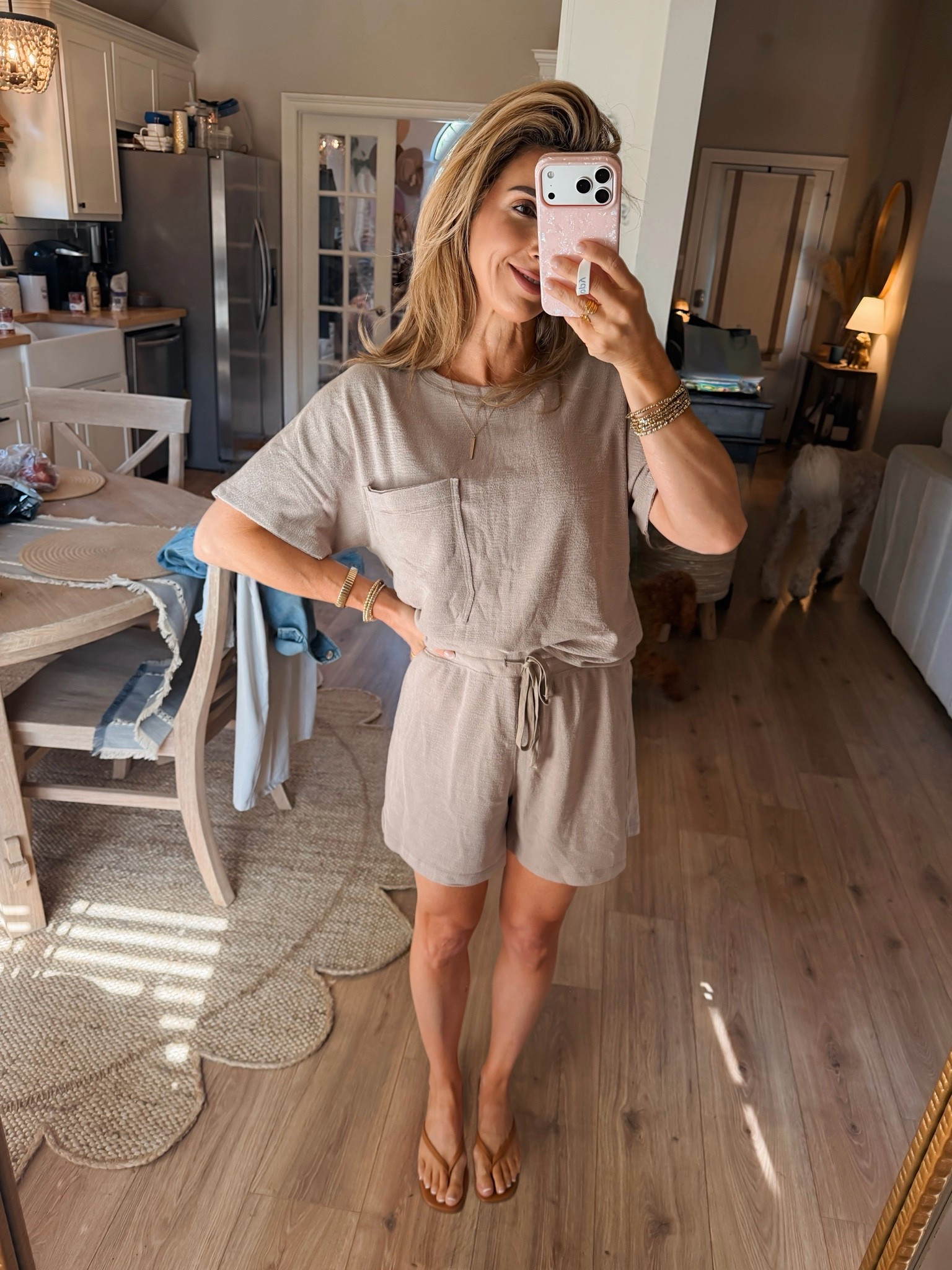 The texture on this lightweight two piece shorts set is what truly makes it special, in my opinion! Love the look of the raw edges on the pocket and sleeves. Great set for setting through the end of summer and then into early fall with a denim jacket. 

Casual shorts set, fall outfits women, mom outfits, carpool outfits, loungewear, drawstring shorts

#LTKdayinmylife #LTKootd #LTKOver40