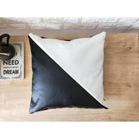 Black & White Faux Leather Pillow Cover, Modern Home Design, Decorative Luxury Case | Etsy (US)