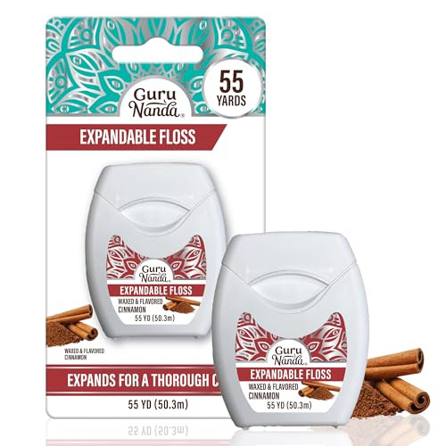 GuruNanda Expandable Waxed Dental Floss for Gentle, Deep Cleaning Wide Teeth Flossing - Cinnamon Flavor - 55 Yards | Amazon (US)