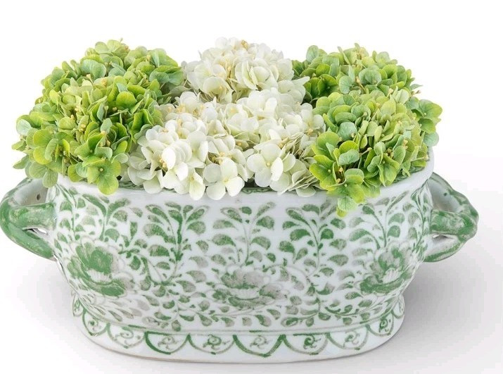 Green Peony Porcelain Planter/Foothbath with Handles-17..75"L x 6.75"H | eBay US