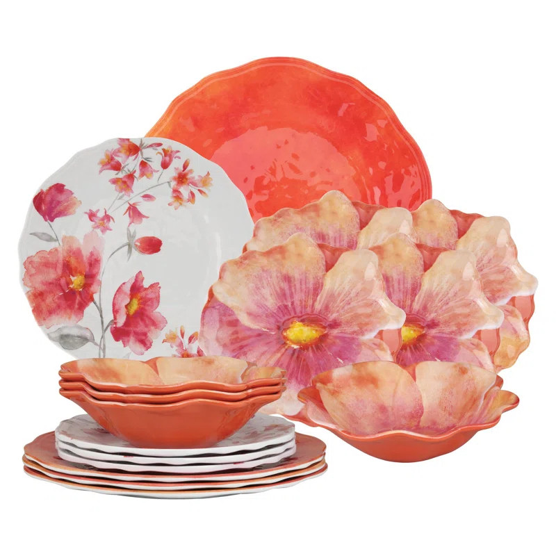 Achraf Tiger Lily 16 Piece Melamine Dinnerware Set, Service for 4 | Wayfair North America