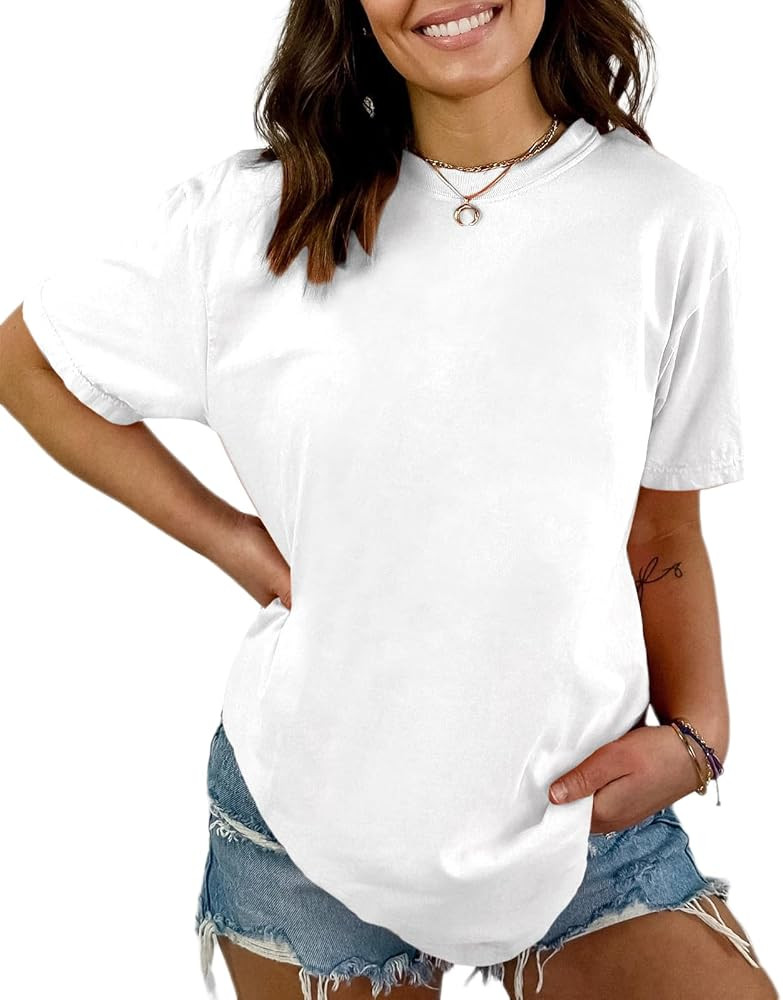 Oversized Grunge Vintage t Shirts for Women Short Sleeve Cotton Casual Baggy Tees Teens Trendy Cr... | Amazon (US)