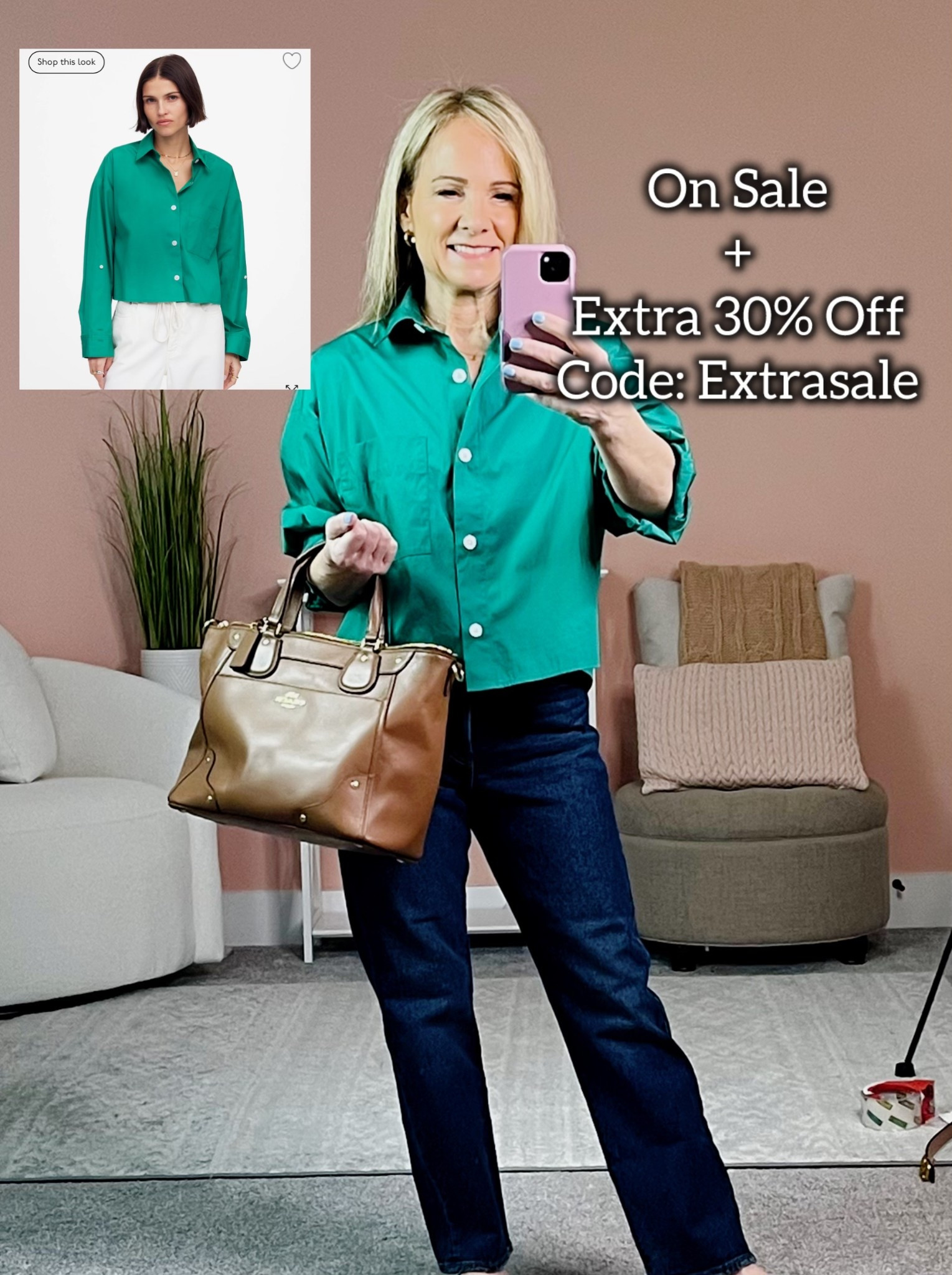 Madewell straight hem button down on sale.  Use code EXTRASALE for extra 30%.  Multiple color options.  Runs large, oversized fit.  Size down one.  Wearing XS
Jeans are Levi Wedgie Fit in 24x26

#LTKSaleAlert #LTKPetite #LTKOver40