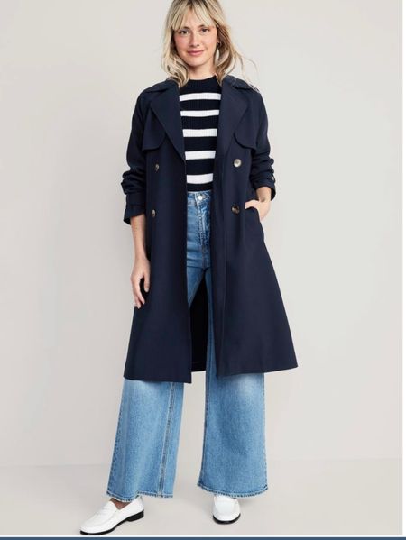 Blue trench coat loafers and wide leg jeans spring outfit  #weekend #casual #outfit 

#LTKshoecrush #LTKFind #LTKstyletip