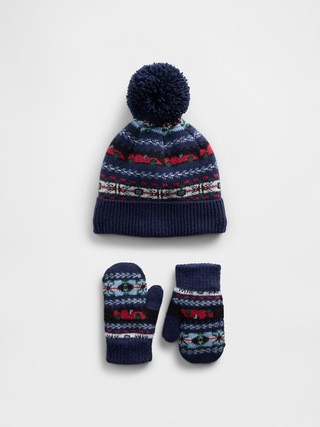 Baby & Toddler Fair Isle Pom Beanie & Mittens Set | Gap (US)
