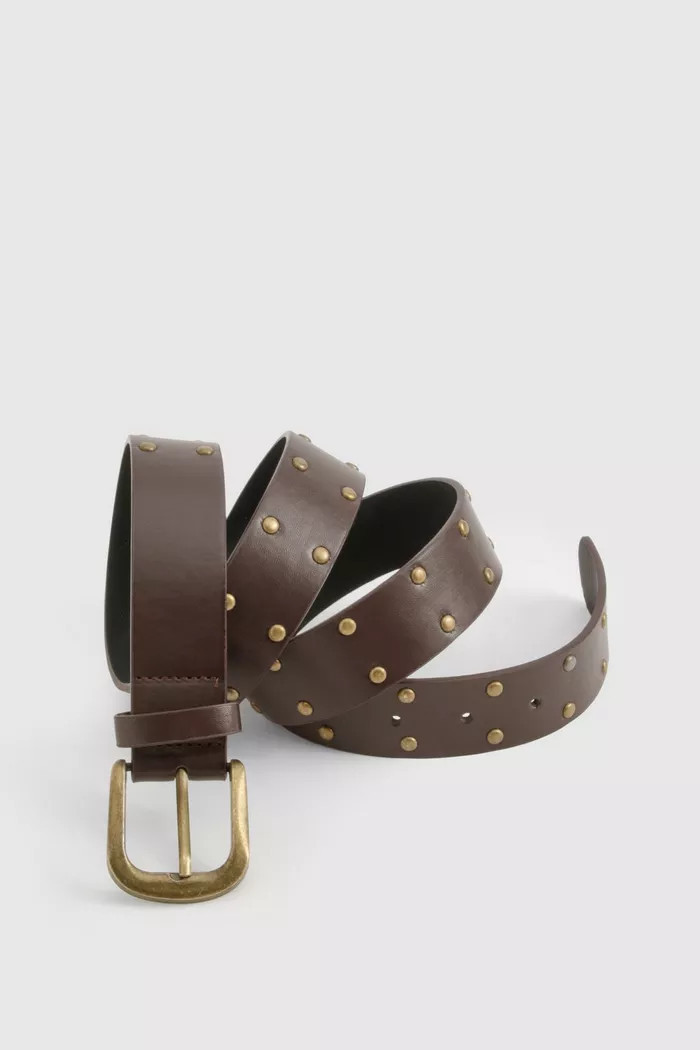 Brushed Gold Stud Detail Belt | boohoo (US & Canada)