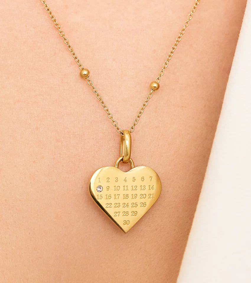 Custom Heart Calendar Necklace (Gold) | Abbott Lyon