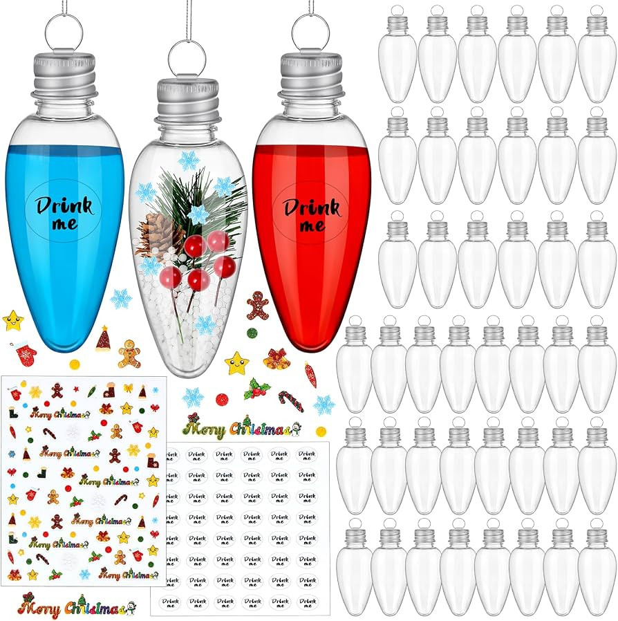 42 Pcs Christmas Fillable Clear Bulbs Ornaments Christmas Booze Balls Plastic Hanging Light Bulb ... | Amazon (US)