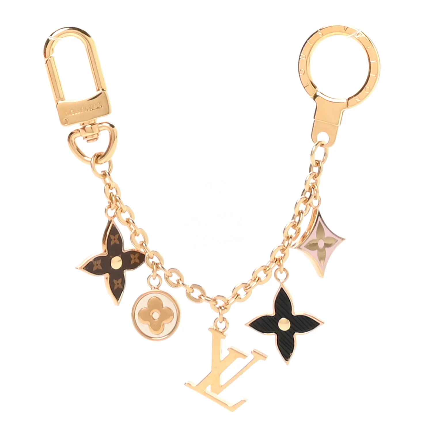 Brass Enamel Fleur De Monogram Bag Charm Chain Gold | FASHIONPHILE (US)