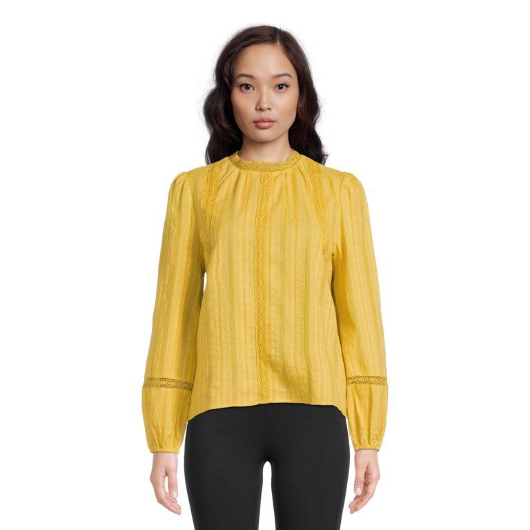 Time and Tru Women’s Long Sleeve Lace Pieced Top | Walmart (US)