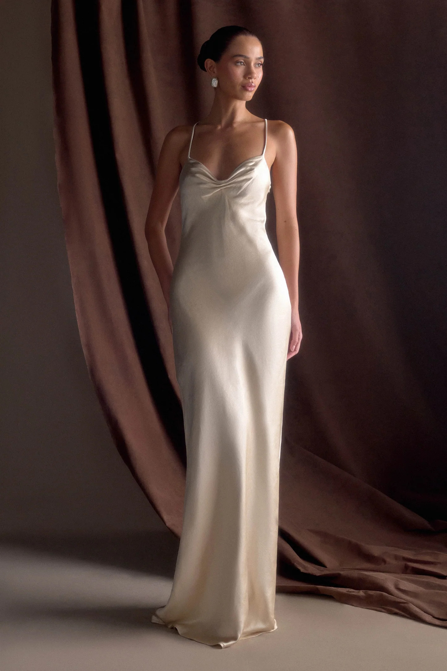 Lilly Sweetheart Satin Maxi Dress - Blush Gold | MESHKI US
