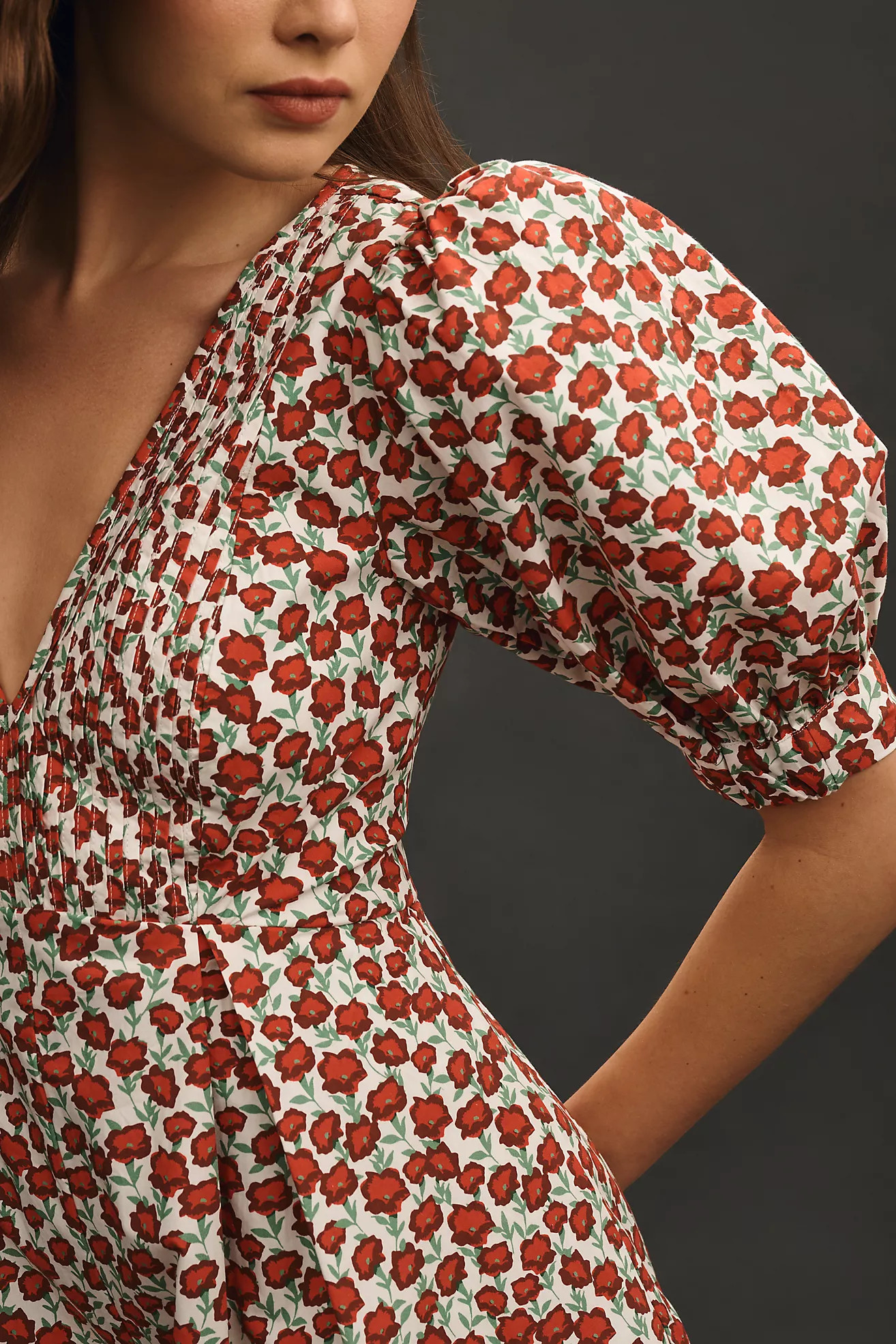 Maeve Puff-Sleeve V-Neck Pintuck Romper | Anthropologie (US)