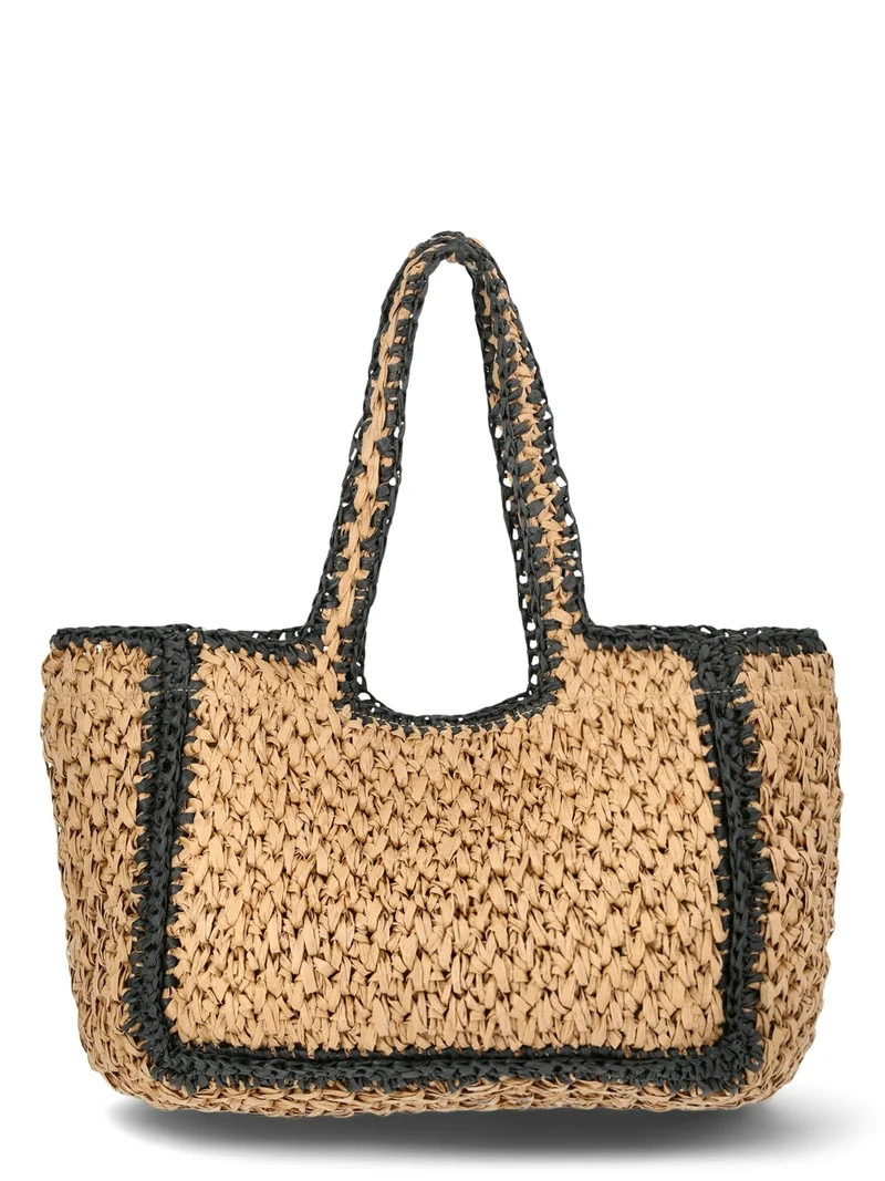 Time and Tru Women's Straw Border Mini Tote, Natural | Walmart (US)