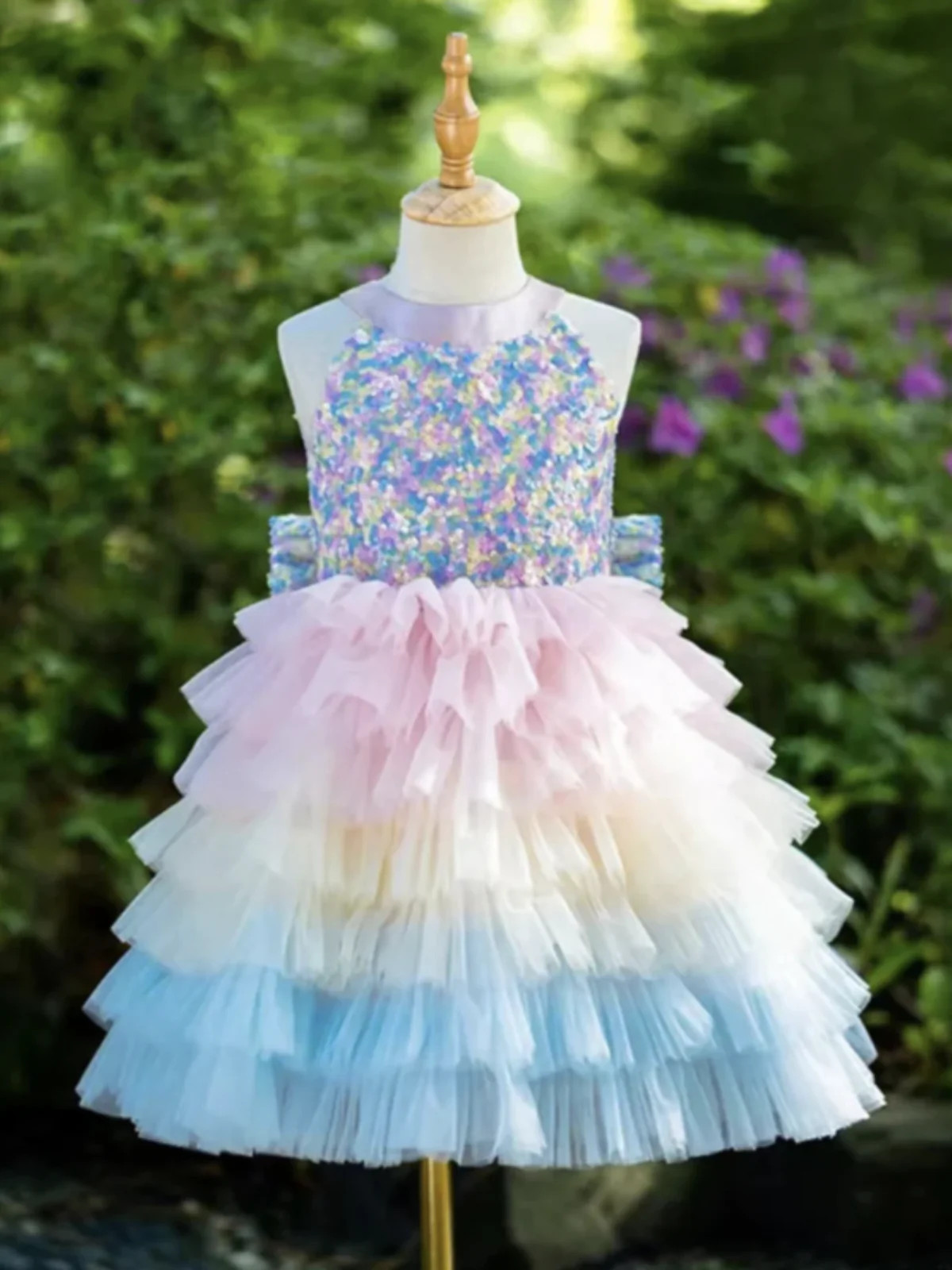 Pastel Rainbow Sequin Ruffle Tulle Dress | Mia Belle Girls