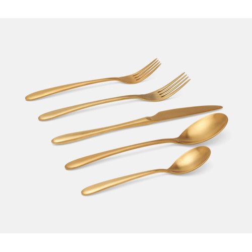 Blue Pheasant Alba Gold Flatware 5-Pc Set (Knife, Dinner Fork, Salad Fork, Soup Spoon, Tea Spoon) | Gracious Style