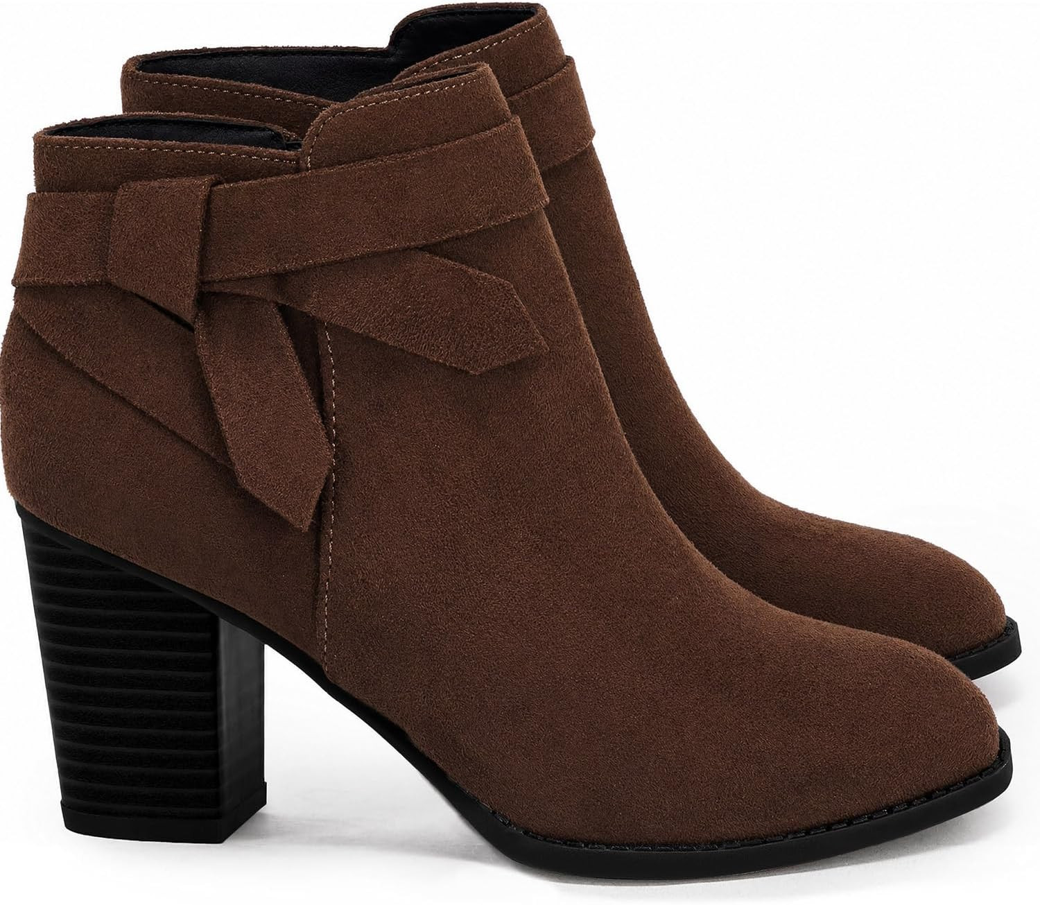 Women's Tie Knot Chelsea Pump Ankle Boots Closed Toe Stacked Heel Booties Shoes | Amazon (US)