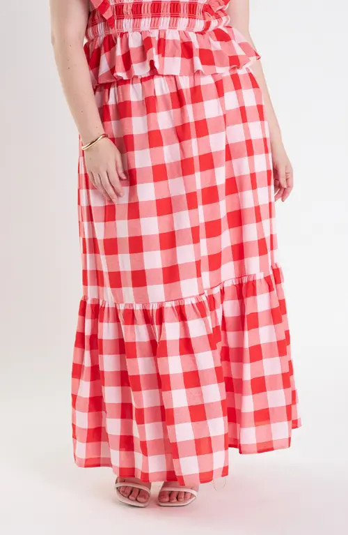English Factory Gingham Midi Skirt in Pink/red at Nordstrom, Size 1X | Nordstrom