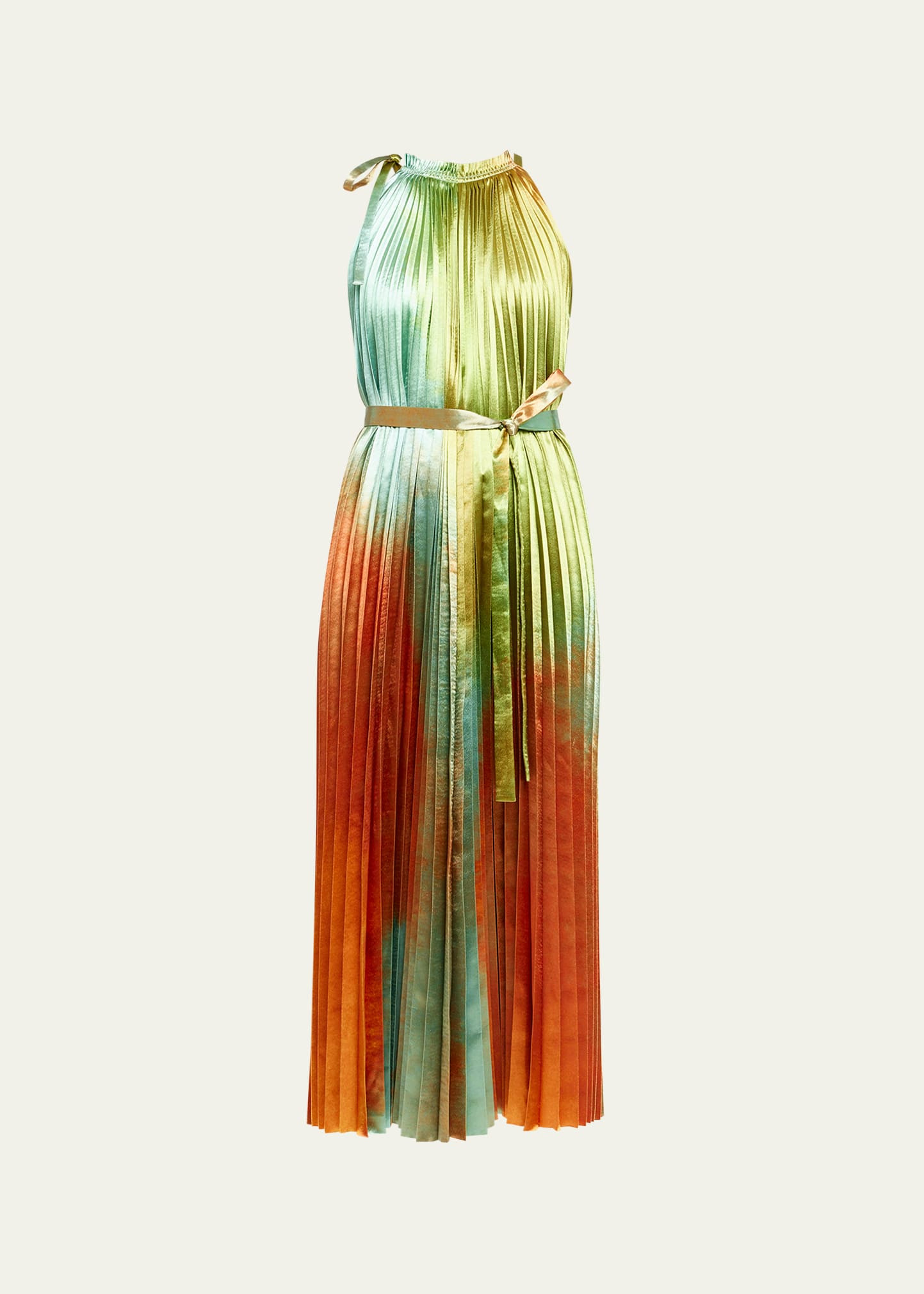 Amiko Ombre Satin Sleeveless Halter Midi Dress | Bergdorf Goodman