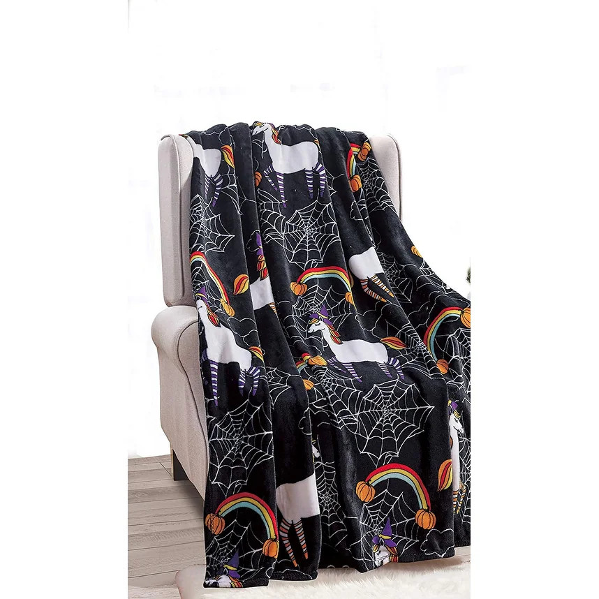 Happy Halloween Microplush Throw Blanket (50" x 60") - Halloween Unicornsâ¦ | Bed Bath & Beyond