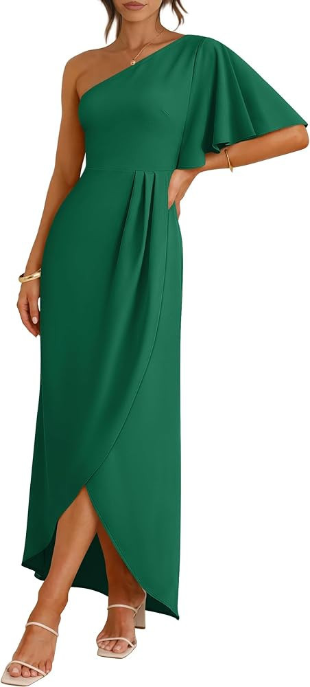 ANRABESS Womens One Shoulder Formal Midi Dresses 2026 Summer Wrap High Slit Beach Wedding Guest P... | Amazon (US)