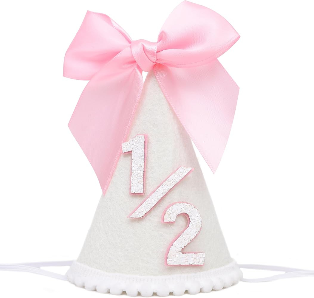 Pink Bow 1/2 Birthday Hat- Pink half Birthday hat, Princess 1st Birthday Supplies,Half Birthday D... | Amazon (US)