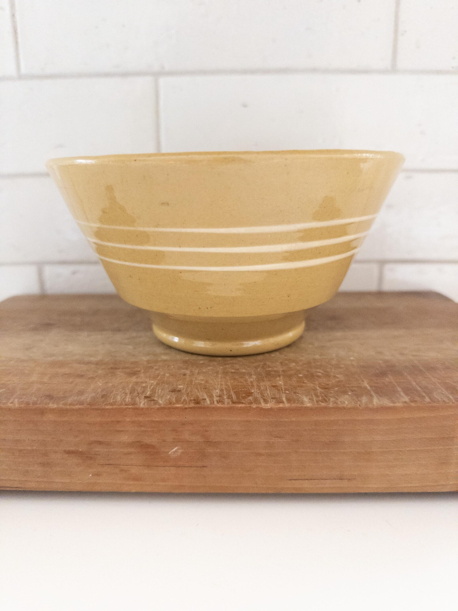 Rare Antique American 1800s Small 6-1/2 X 3-1/2 White Band Tea Bowl Yellow Ware Primitive Farmhou... | Etsy (US)