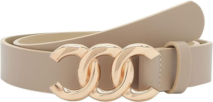 Pettata Women Belt for Jeans Dress Cinch Waist Belt for Ladies Faux Leather Belt with Gold Buckle | Amazon (US)